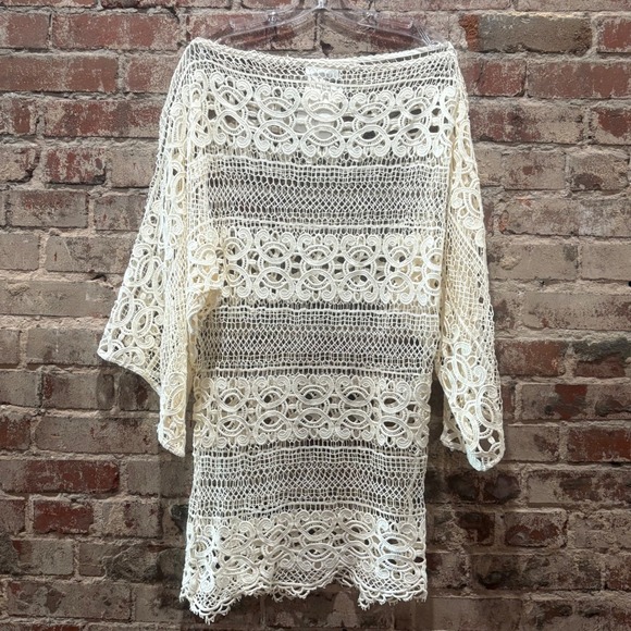 NWT ALEXIS Indiana Crochet Poncho Cream Cover Up Dress XS/Small